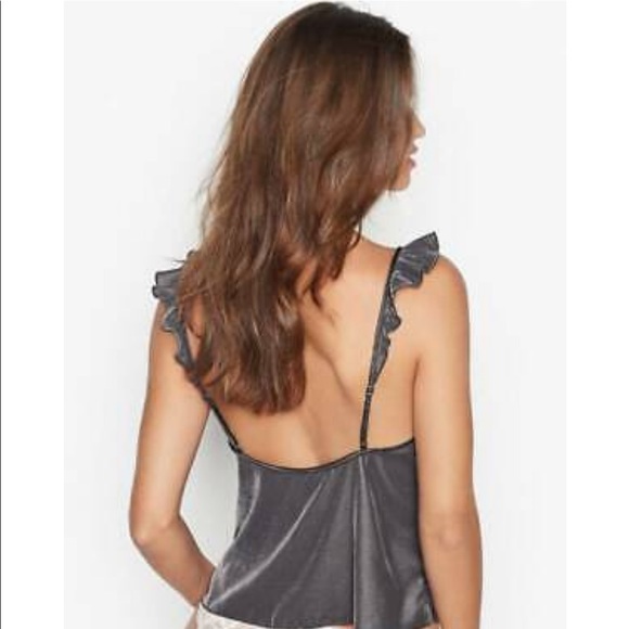 Victoria’s SECRET GRAY TANK Small RUFFLE LINGERIE TOP BLOUSE SHIRT - Picture 3 of 7